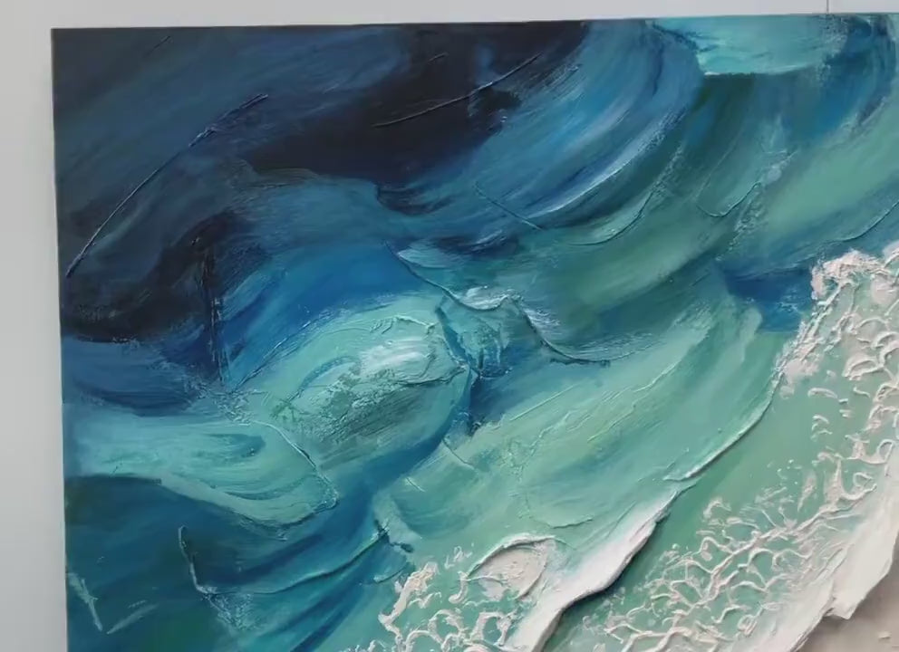 Abstract Seascape Textured Oil Painting, Large Coastal Wave Wall Art,handmade 3D Impasto Seafoam Beach Canvas,modern Living Room Ocean Decor - SJ#0273