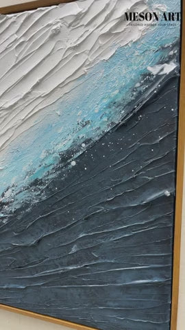 Large White Ocean Wave Texture Wall Painting White And Blue Ocean Wave Acrylic Abstract Texture Art –SJ#0166
