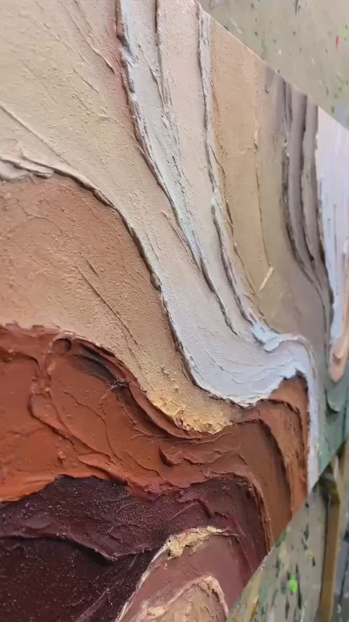 3D Textured Wave Painting, Earth Tone Abstract Wall Art -SJ#0272
