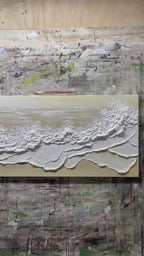 Textured Ocean Waves Painting_ 3D Beige Wabi-sabi Canvas Art -SJ#0286