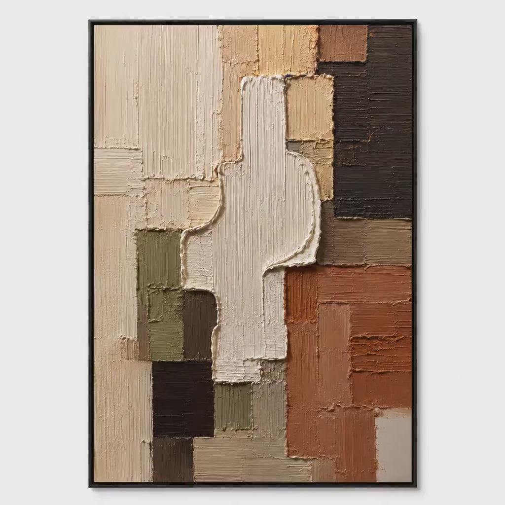 Abstract Geometric Painting, Thick Impasto Canvas Wall Art, Textured Earth Tone Neutral Decor, Modern Minimalist Living Room Gifts -SJ#0289