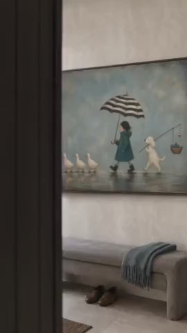 Charming Rainy Day Dog And Duck Art For Modern Kids Room Nursery Wall Decor-SJ#0216